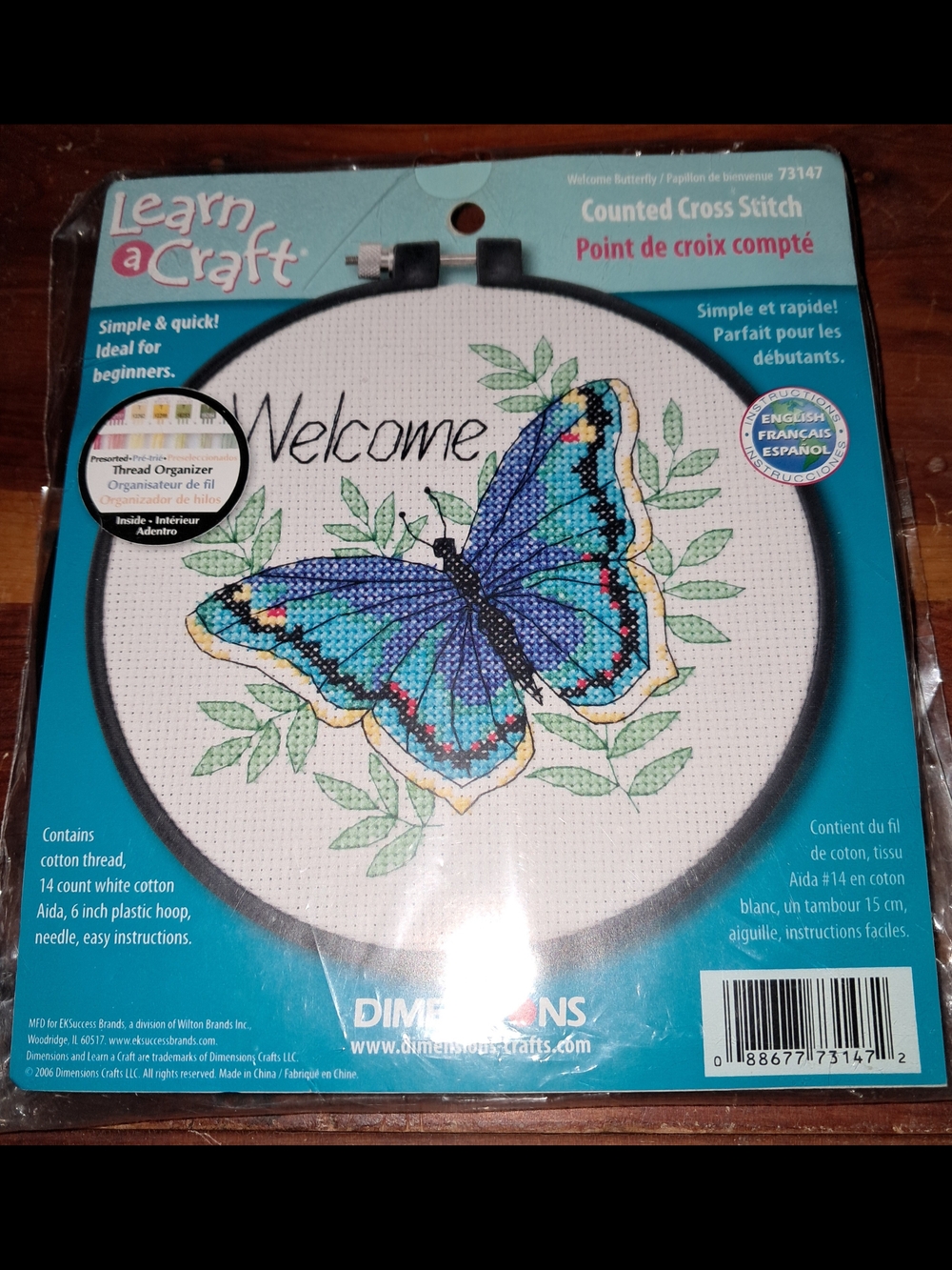Learn a Craft Counted Cross Stitch "Welcome" Butterfly - Blue